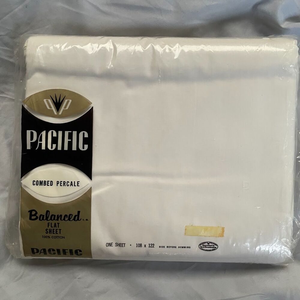 Vintage PACIFIC 100% Combed Cotton Percale BALANCED Flat Sheet KING Nos